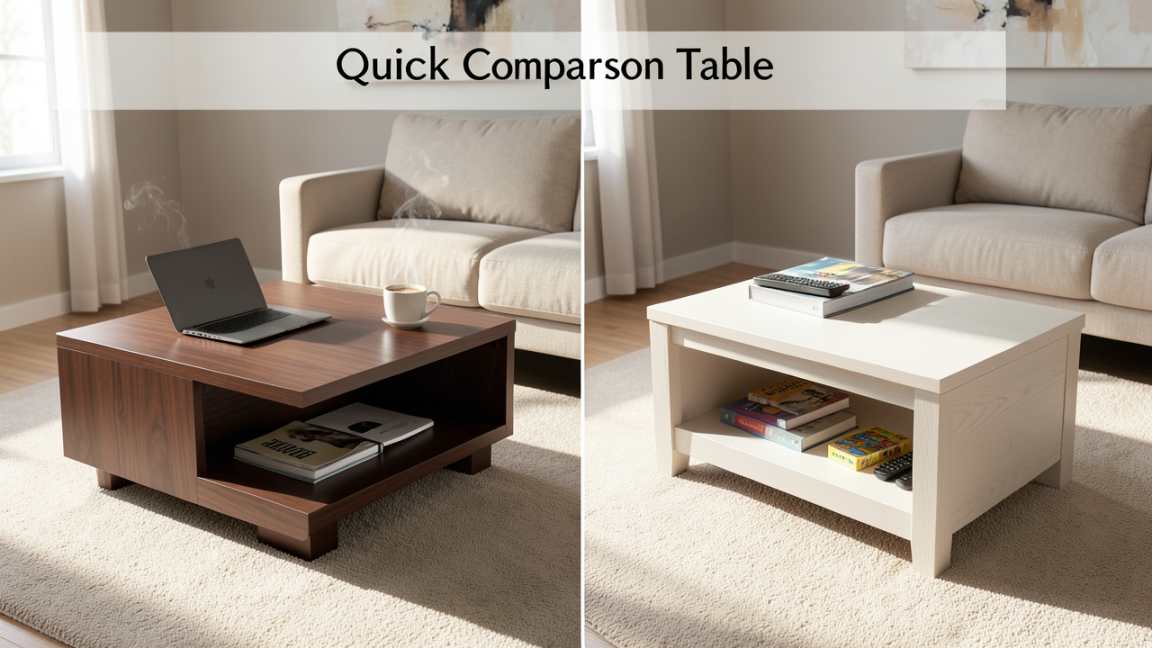 Quick Comparison Table - Lift Top vs Standard Storage Coffee Table